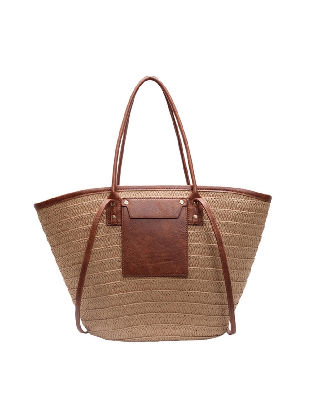 Large Straw tote bag with Brown Faux Leather Trim/Summer beach/Vacation Shoulder